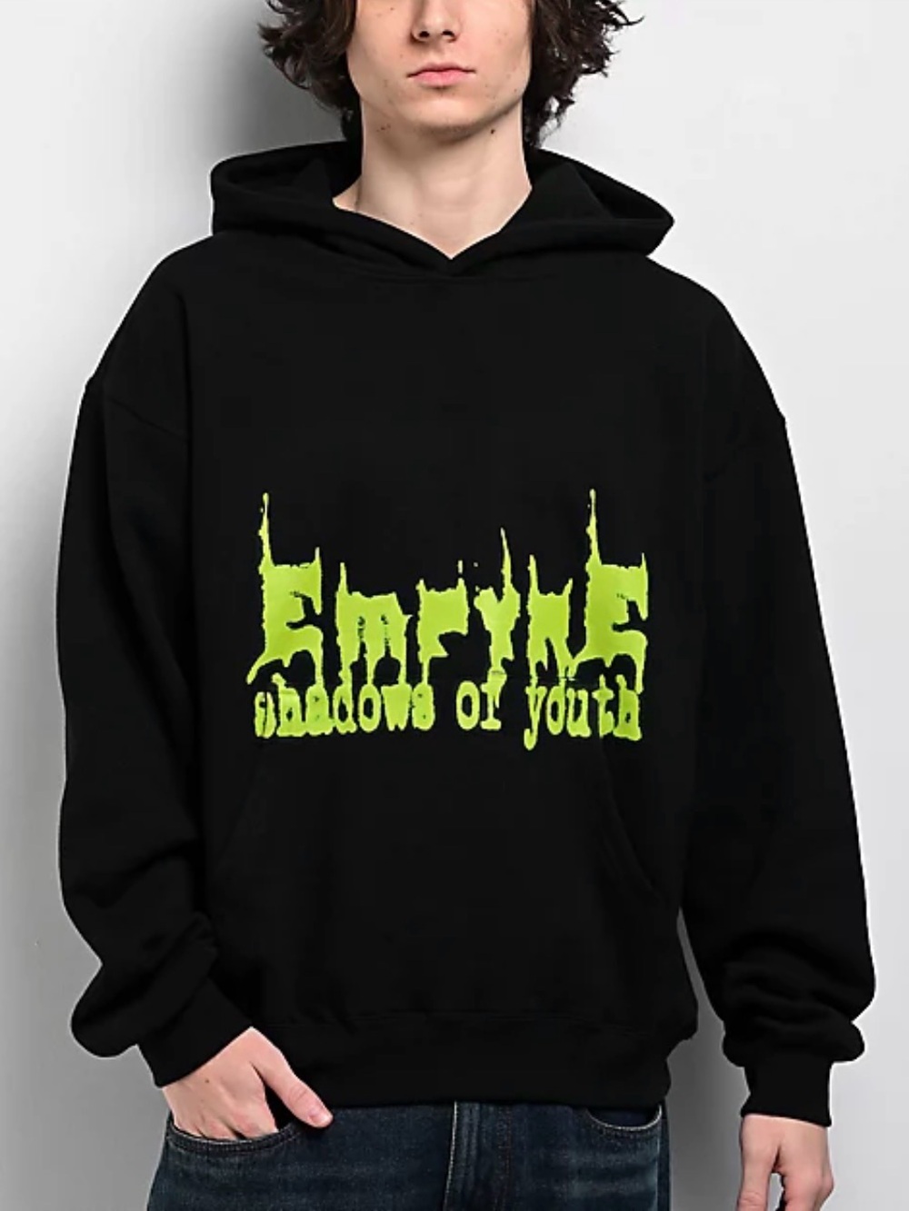 Black men’s Empyre Hoodie with Neon Green 'Shadows of Youth' Graphic